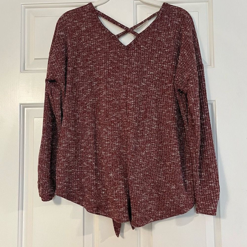 Bobbie Brooks Ladies Red Speckled Button Down Tie Bottom Sweater XL - Picture 3 of 11